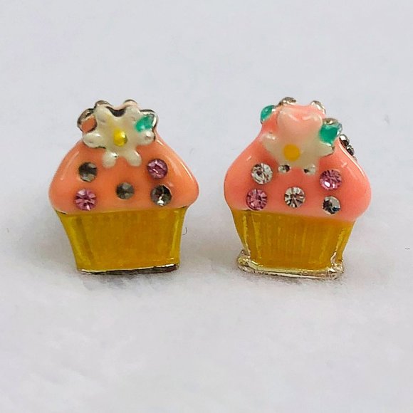 $5 CLEARANCE! Floral Cupcake Rhinestone Enamel Earrings 🧁 - Picture 3 of 13